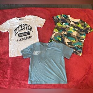 Rockstar and Champion Kids T-Shirts - White, Teal, and Camouflage